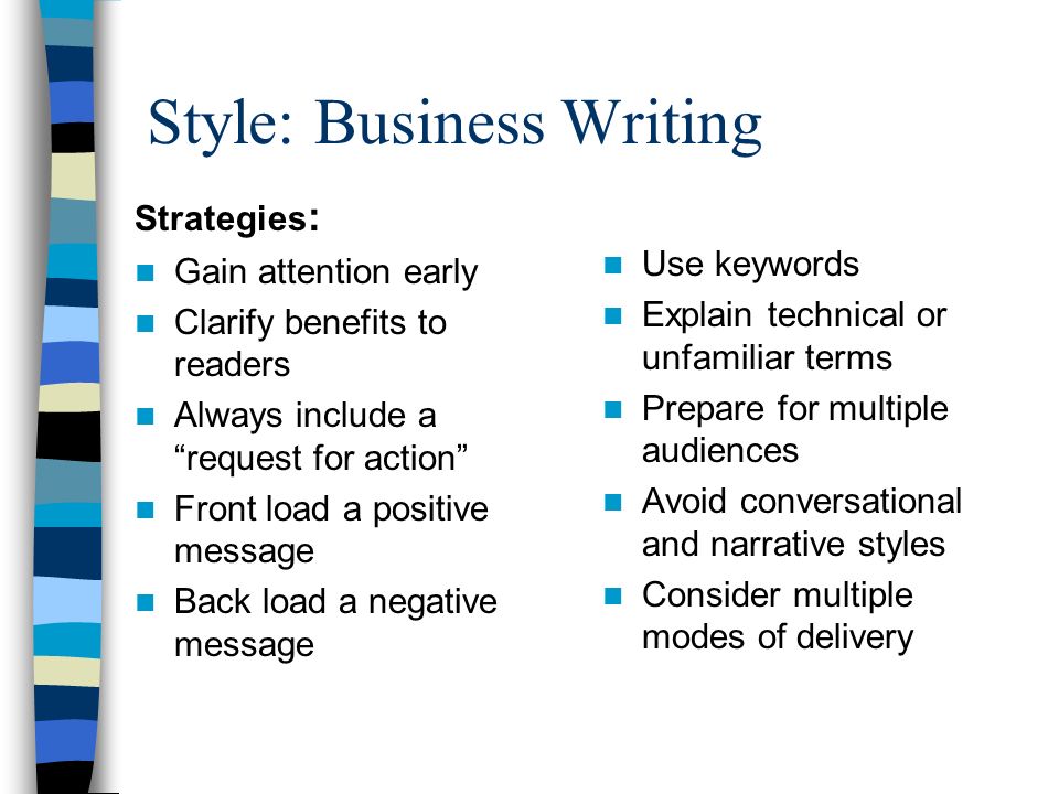 Business writing keywords